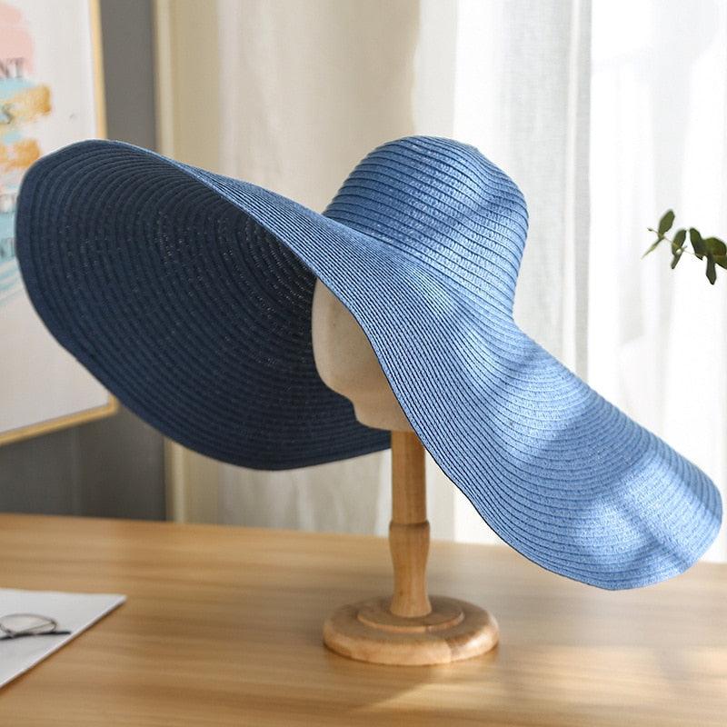 Summer Large Wide Brim Foldable Sun Hats For Women Foldable Sun Hat Wide Brim Summer Straw Floppy Beach Hat Oversized Sun Hat Modern Travel Straw Hat Fashionable Lady UV Protection Beach Hat 54-57cm Stevvex