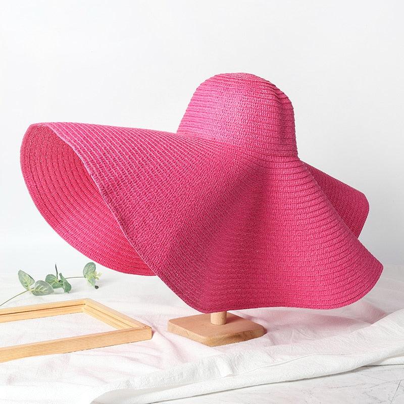 Summer Large Wide Brim Foldable Sun Hats For Women Foldable Sun Hat Wide Brim Summer Straw Floppy Beach Hat Oversized Sun Hat Modern Travel Straw Hat Fashionable Lady UV Protection Beach Hat 54-57cm Stevvex