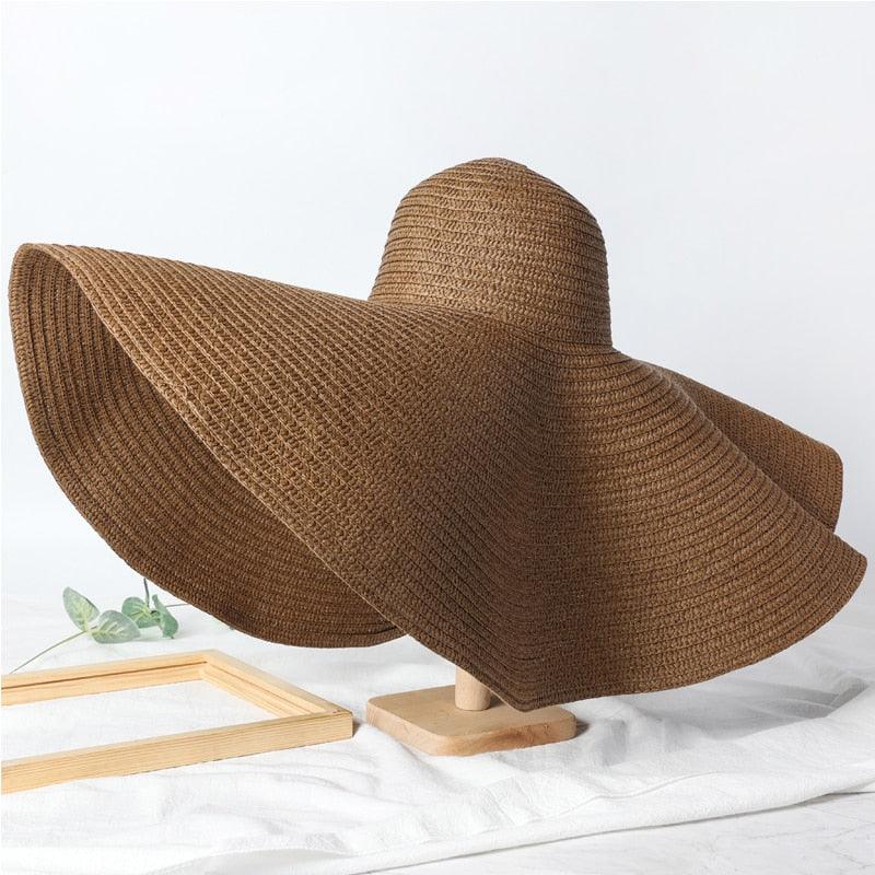 Summer Large Wide Brim Foldable Sun Hats For Women Foldable Sun Hat Wide Brim Summer Straw Floppy Beach Hat Oversized Sun Hat Modern Travel Straw Hat Fashionable Lady UV Protection Beach Hat 54-57cm Stevvex