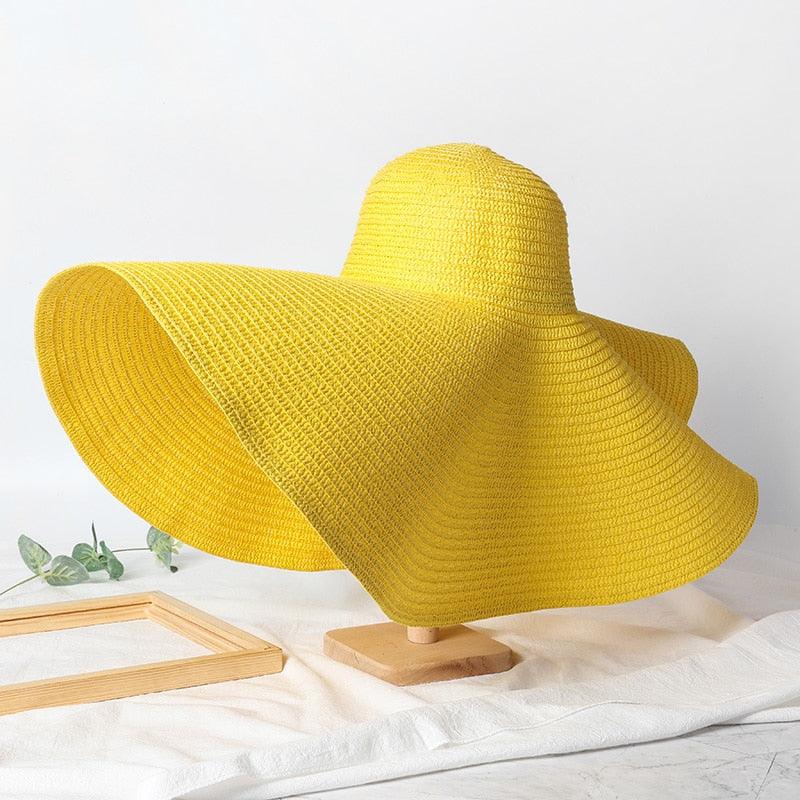 Summer Large Wide Brim Foldable Sun Hats For Women Foldable Sun Hat Wide Brim Summer Straw Floppy Beach Hat Oversized Sun Hat Modern Travel Straw Hat Fashionable Lady UV Protection Beach Hat 54-57cm Stevvex