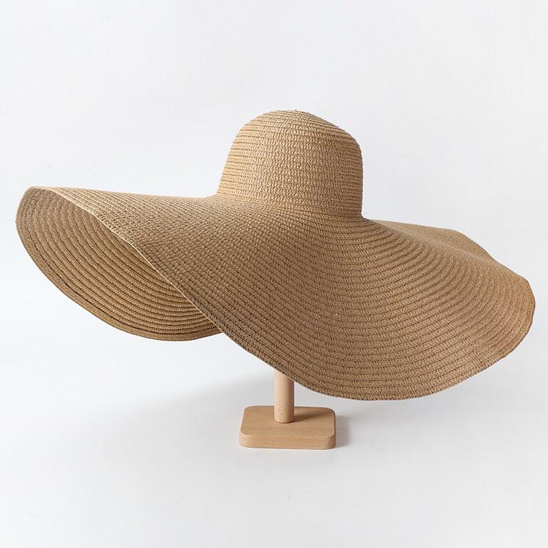 Summer Large Wide Brim Foldable Sun Hats For Women Foldable Sun Hat Wide Brim Summer Straw Floppy Beach Hat Oversized Sun Hat Modern Travel Straw Hat Fashionable Lady UV Protection Beach Hat 54-57cm Stevvex