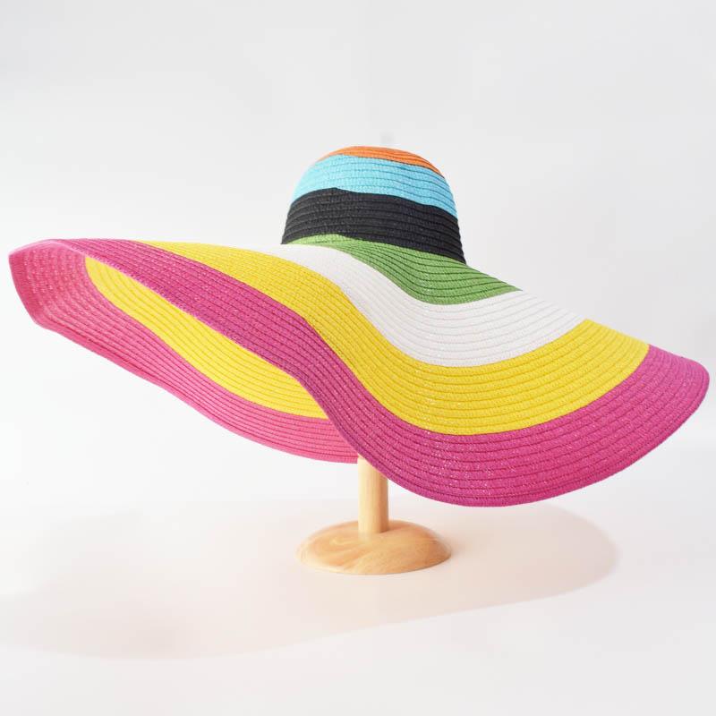 Summer Large Wide Brim Foldable Sun Hats For Women Foldable Sun Hat Wide Brim Summer Straw Floppy Beach Hat Oversized Sun Hat Modern Travel Straw Hat Fashionable Lady UV Protection Beach Hat 54-57cm Stevvex