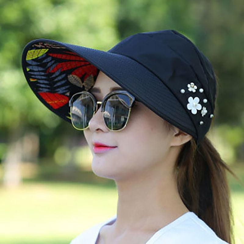 Summer Modern Adult Hats For Women Foldable Sun Hat Women's Adjustable Packable Roll-Up Visor Flower Hat Outdoor Female Casual Baseball Cap For Sport Stevvex