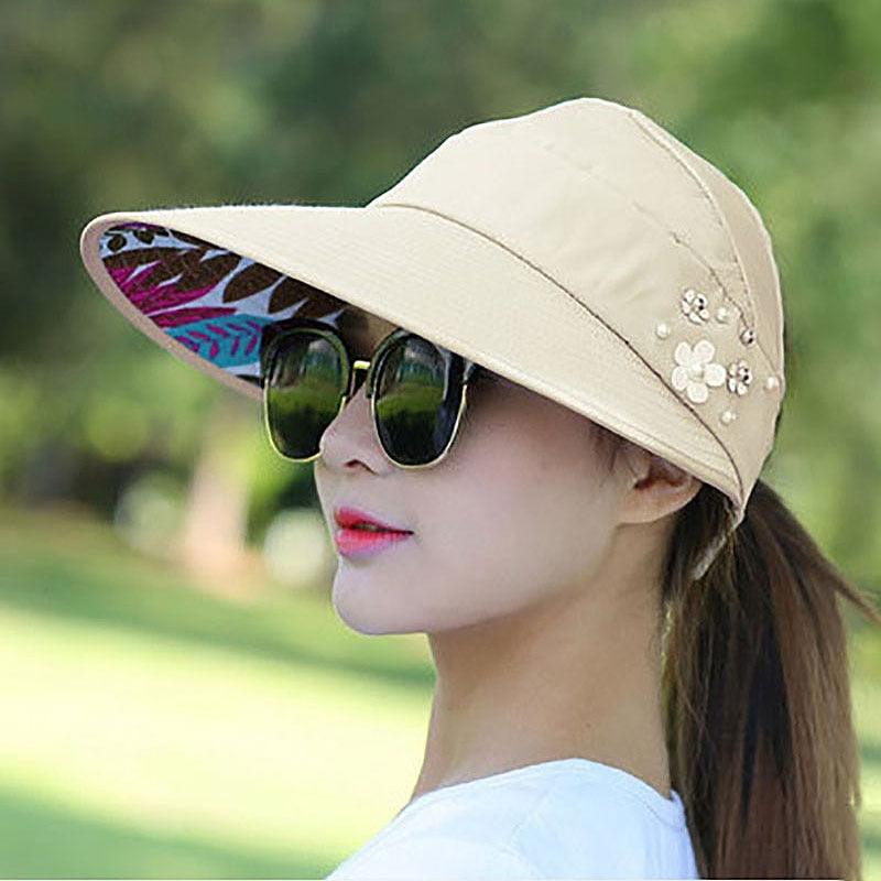 Summer Modern Adult Hats For Women Foldable Sun Hat Women's Adjustable Packable Roll-Up Visor Flower Hat Outdoor Female Casual Baseball Cap For Sport Stevvex