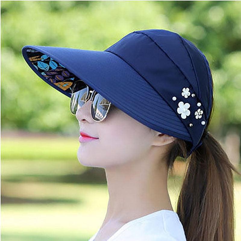 Summer Modern Adult Hats For Women Foldable Sun Hat Women's Adjustable Packable Roll-Up Visor Flower Hat Outdoor Female Casual Baseball Cap For Sport Stevvex