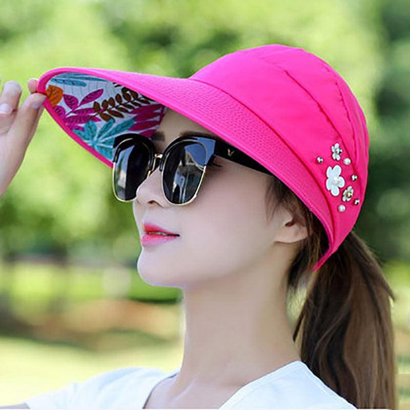 Summer Modern Adult Hats For Women Foldable Sun Hat Women's Adjustable Packable Roll-Up Visor Flower Hat Outdoor Female Casual Baseball Cap For Sport Stevvex