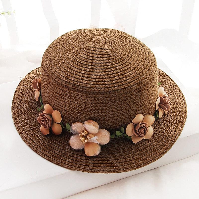 Summer New Sun Hat Stylish Bowknot Straw Hat For Women Beach Caps Parent-child Summer New Women's Sun Hat Bucket Cap Beige Flowers Ribbon Party Straw Hat For Women Stevvex