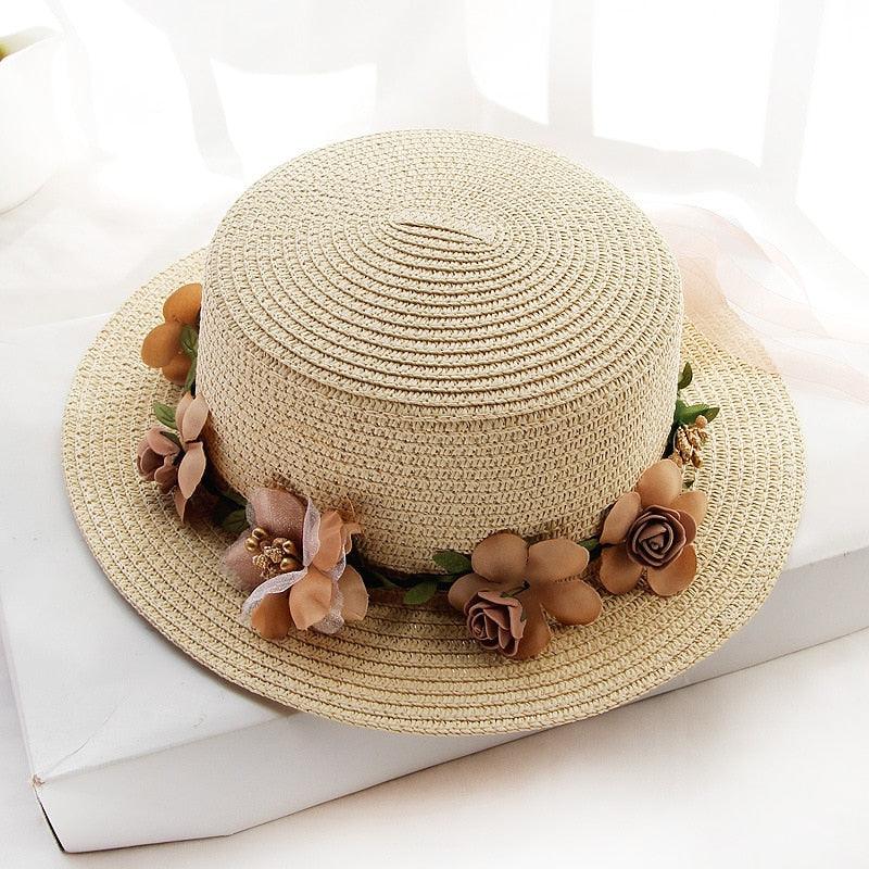 Summer New Sun Hat Stylish Bowknot Straw Hat For Women Beach Caps Parent-child Summer New Women's Sun Hat Bucket Cap Beige Flowers Ribbon Party Straw Hat For Women Stevvex