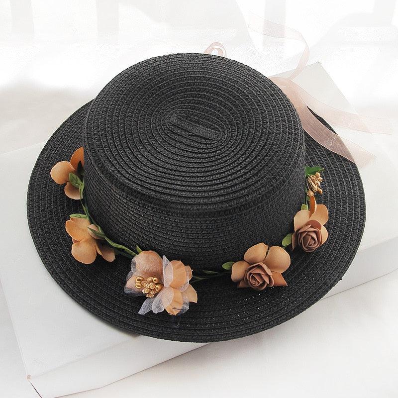 Summer New Sun Hat Stylish Bowknot Straw Hat For Women Beach Caps Parent-child Summer New Women's Sun Hat Bucket Cap Beige Flowers Ribbon Party Straw Hat For Women Stevvex