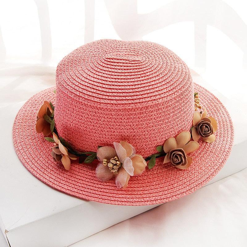 Summer New Sun Hat Stylish Bowknot Straw Hat For Women Beach Caps Parent-child Summer New Women's Sun Hat Bucket Cap Beige Flowers Ribbon Party Straw Hat For Women Stevvex