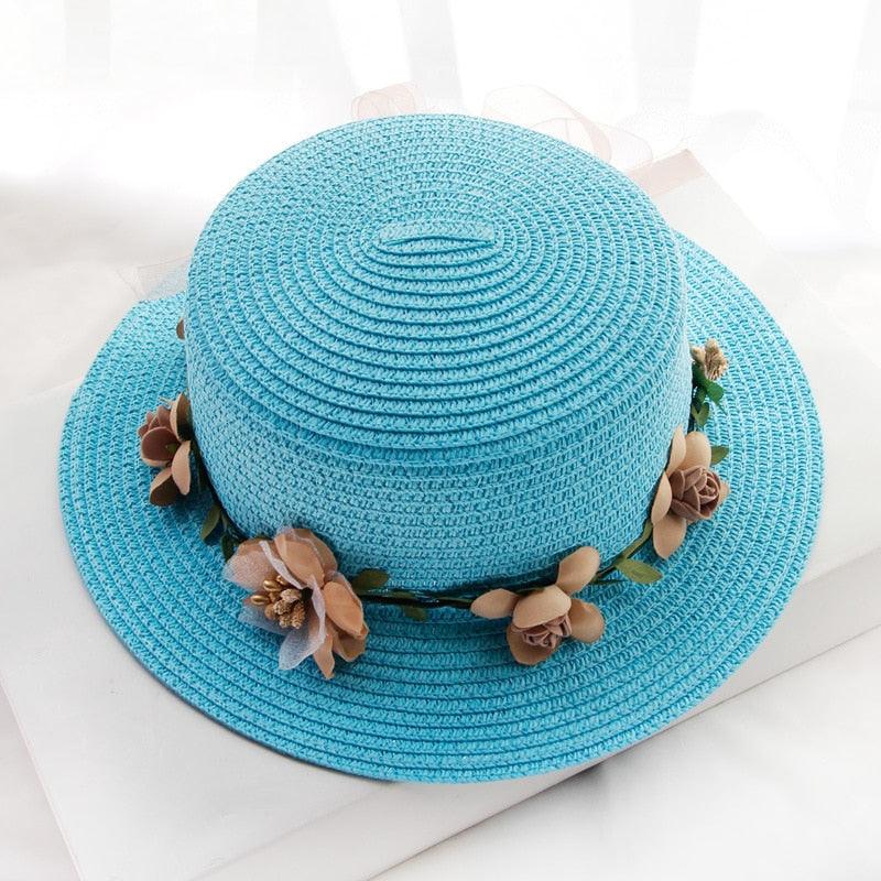 Summer New Sun Hat Stylish Bowknot Straw Hat For Women Beach Caps Parent-child Summer New Women's Sun Hat Bucket Cap Beige Flowers Ribbon Party Straw Hat For Women Stevvex