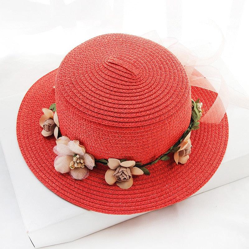 Summer New Sun Hat Stylish Bowknot Straw Hat For Women Beach Caps Parent-child Summer New Women's Sun Hat Bucket Cap Beige Flowers Ribbon Party Straw Hat For Women Stevvex