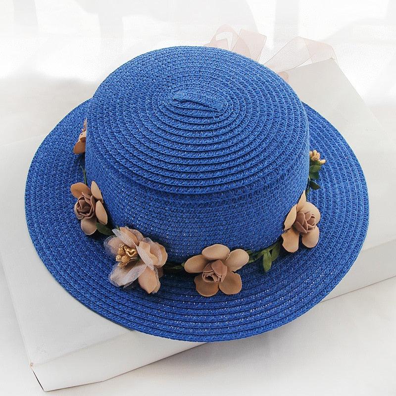 Summer New Sun Hat Stylish Bowknot Straw Hat For Women Beach Caps Parent-child Summer New Women's Sun Hat Bucket Cap Beige Flowers Ribbon Party Straw Hat For Women Stevvex