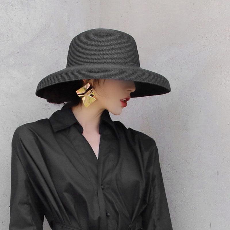 Summer Vintage Style Hat Women Girls Solid Color Beach Summer Big Sun Hat Breathable Elegant Color Anti-UV Holiday Beach Hat Holiday  Big Sun Cap For Traveling Charming Design Stevvex