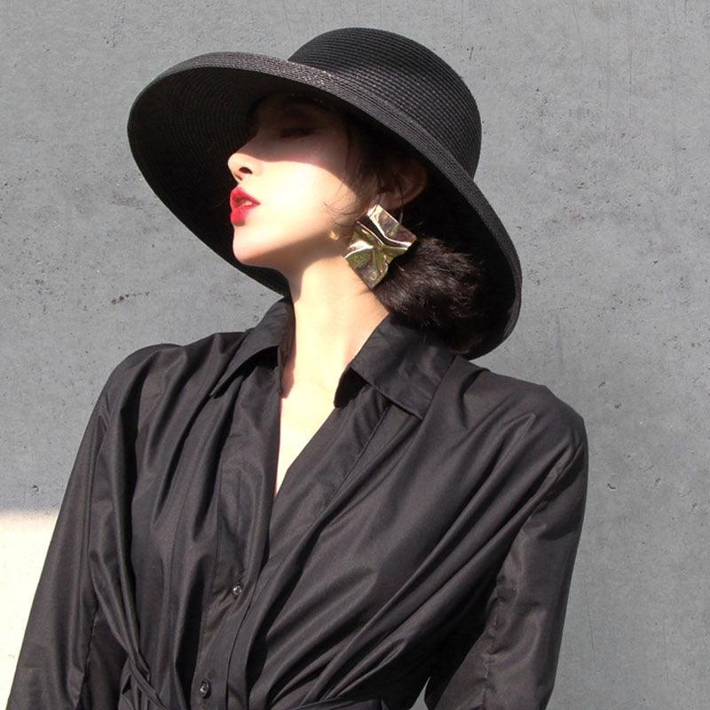 Summer Vintage Style Hat Women Girls Solid Color Beach Summer Big Sun Hat Breathable Elegant Color Anti-UV Holiday Beach Hat Holiday  Big Sun Cap For Traveling Charming Design Stevvex