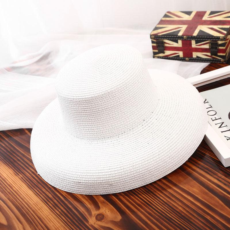 Summer Vintage Style Hat Women Girls Solid Color Beach Summer Big Sun Hat Breathable Elegant Color Anti-UV Holiday Beach Hat Holiday  Big Sun Cap For Traveling Charming Design Stevvex