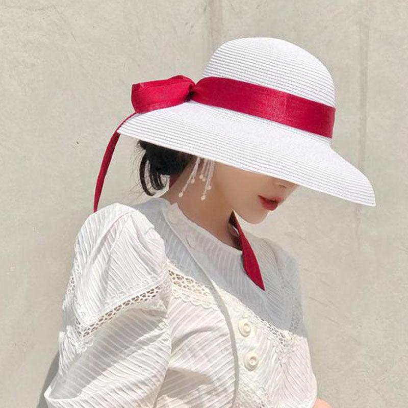 Summer Vintage Style Hat Women Girls Solid Color Beach Summer Big Sun Hat Breathable Elegant Color Anti-UV Holiday Beach Hat Holiday  Big Sun Cap For Traveling Charming Design Stevvex