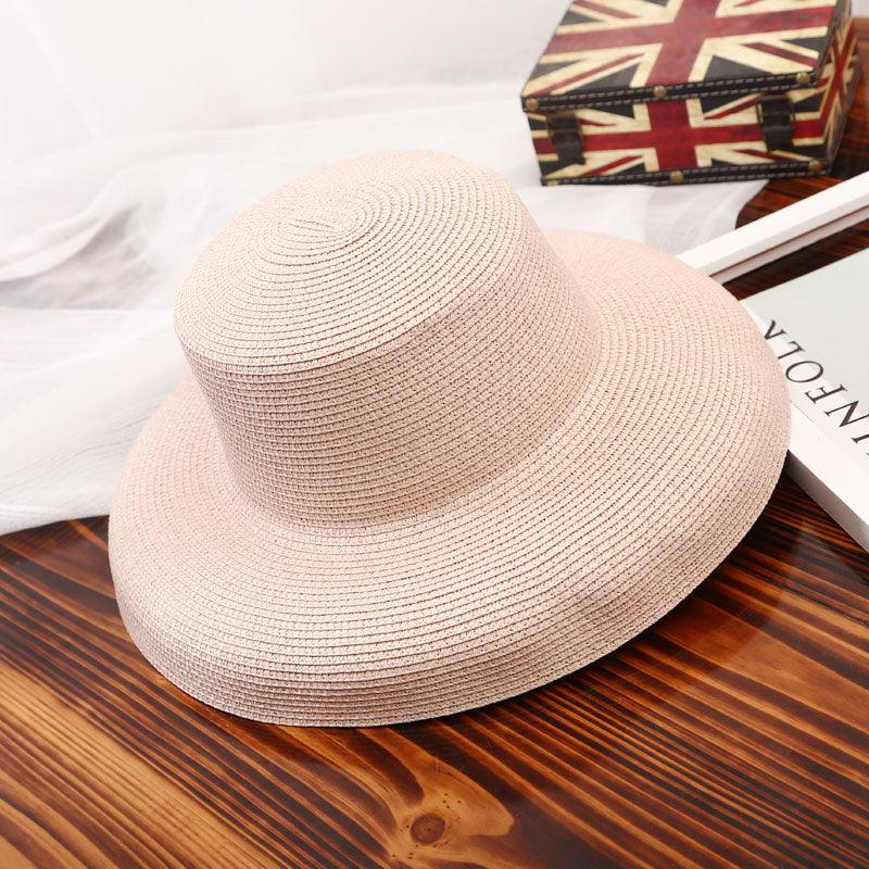 Summer Vintage Style Hat Women Girls Solid Color Beach Summer Big Sun Hat Breathable Elegant Color Anti-UV Holiday Beach Hat Holiday  Big Sun Cap For Traveling Charming Design Stevvex