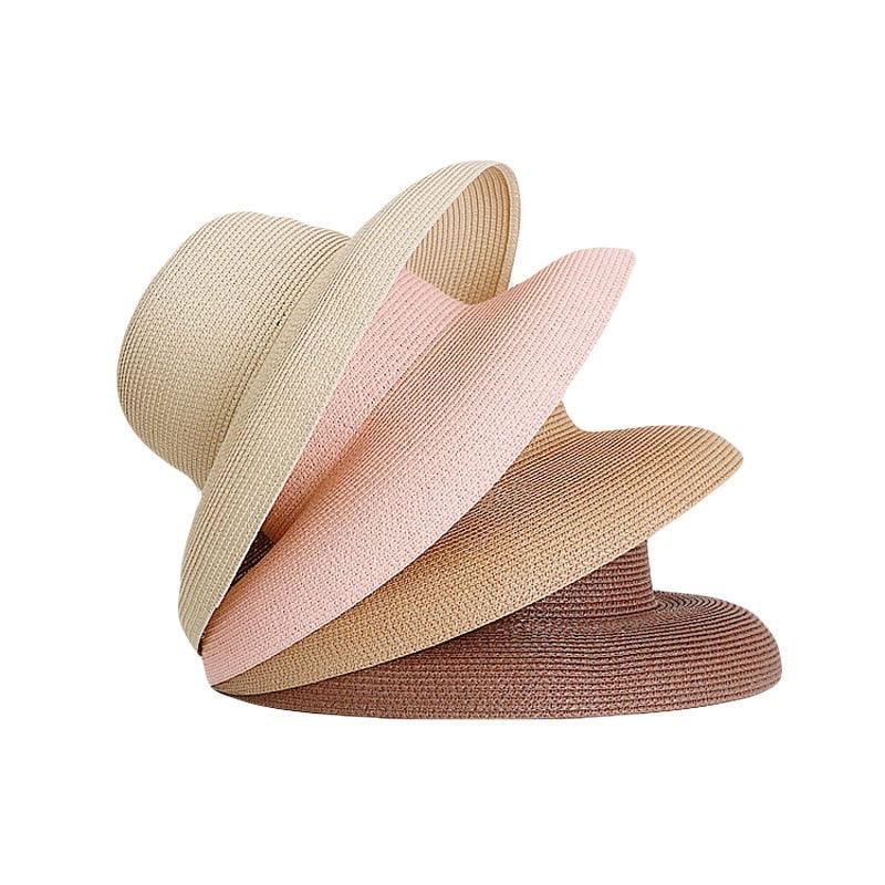 Summer Vintage Style Hat Women Girls Solid Color Beach Summer Big Sun Hat Breathable Elegant Color Anti-UV Holiday Beach Hat Holiday  Big Sun Cap For Traveling Charming Design Stevvex