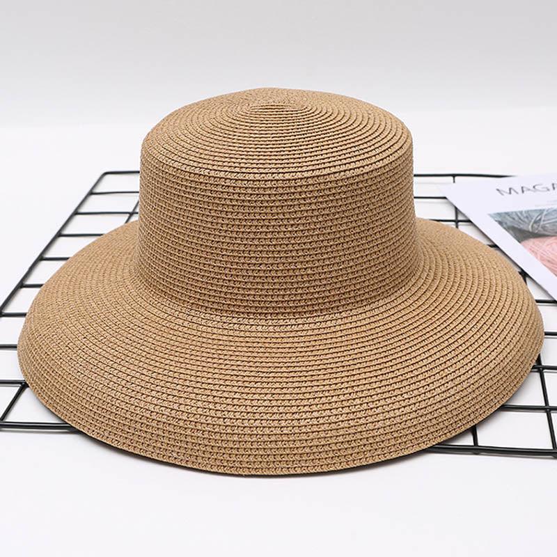 Summer Vintage Style Hat Women Girls Solid Color Beach Summer Big Sun Hat Breathable Elegant Color Anti-UV Holiday Beach Hat Holiday  Big Sun Cap For Traveling Charming Design Stevvex