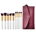 Ten Piece Makeup Brush Set with Maroon Case