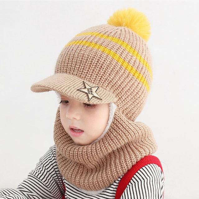 Thick Knitted Acrylic Winter Beanie Hats For Kids Child Outdoor Warm Balaclava Cap Girls Boys Bib Mask Face Cover Hairball Hat  Beanie Cap Mask Scarf Hat Set Outdoor Sport Warm Beanies Hat For Men Knitted Hats Bandana Hiking Camping Kid Neck Warmer Cap Stevvex
