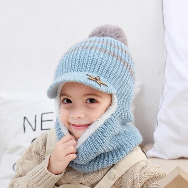 Thick Knitted Acrylic Winter Beanie Hats For Kids Child Outdoor Warm Balaclava Cap Girls Boys Bib Mask Face Cover Hairball Hat  Beanie Cap Mask Scarf Hat Set Outdoor Sport Warm Beanies Hat For Men Knitted Hats Bandana Hiking Camping Kid Neck Warmer Cap Stevvex