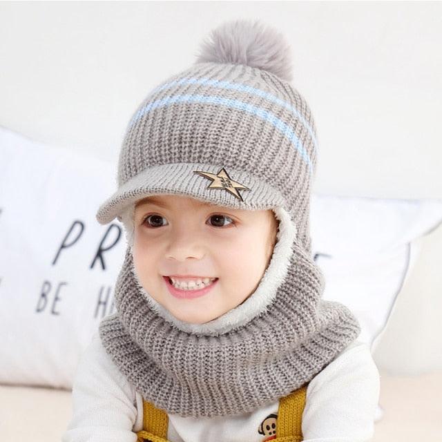 Thick Knitted Acrylic Winter Beanie Hats For Kids Child Outdoor Warm Balaclava Cap Girls Boys Bib Mask Face Cover Hairball Hat  Beanie Cap Mask Scarf Hat Set Outdoor Sport Warm Beanies Hat For Men Knitted Hats Bandana Hiking Camping Kid Neck Warmer Cap Stevvex