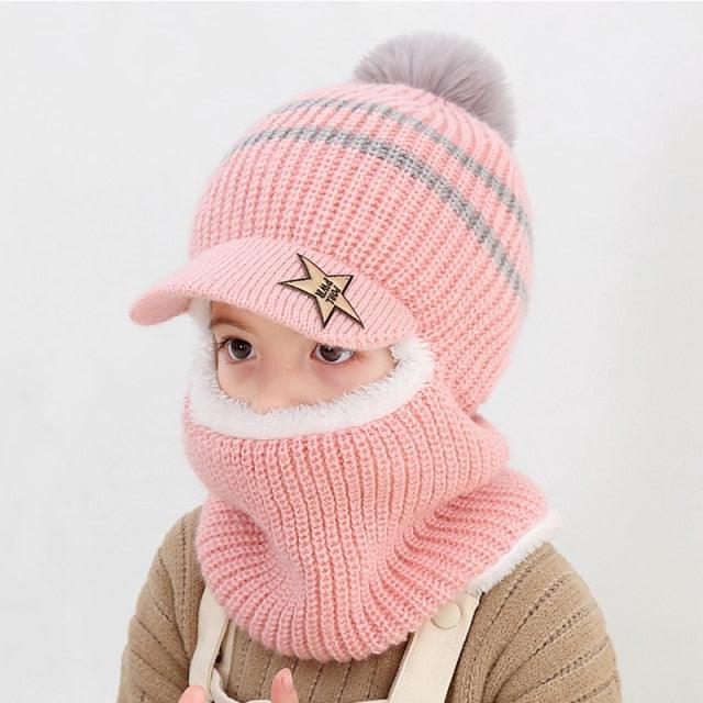 Thick Knitted Acrylic Winter Beanie Hats For Kids Child Outdoor Warm Balaclava Cap Girls Boys Bib Mask Face Cover Hairball Hat  Beanie Cap Mask Scarf Hat Set Outdoor Sport Warm Beanies Hat For Men Knitted Hats Bandana Hiking Camping Kid Neck Warmer Cap Stevvex