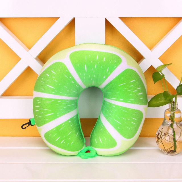 Travel Memory Foam Fruit U Shaped Travel Pillow Neck Support Head Rest Headrest Cushion Pillow Pillow Kids Newborn Travel Neck Pillow U-Shape For Car Headrest Air Cushion Child Car Seat Head Support Infant Baby Cotton U-shaped Pillow