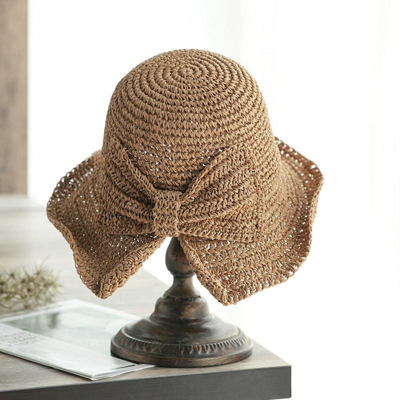 Unique Fashionable Bow Sun Hat Wide Floppy Summer Hats For Women Beach Straw Modern Bucket Hat Women's Summer Foldable Wide Breathable Outdoor Sun Hat Stevvex