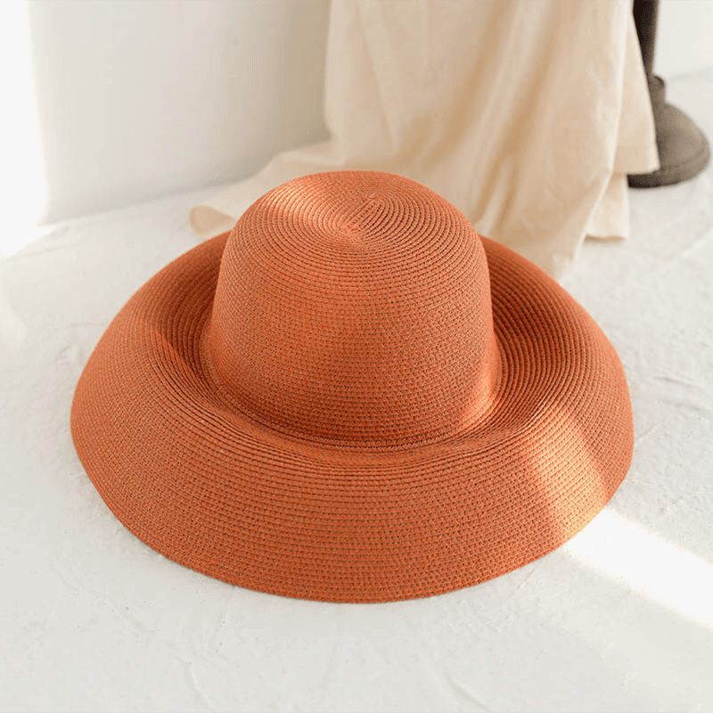 Unique Vintage Handmade Women Summer Hat Stylish Design Women's Summer Hat  Beach Holiday Foldable Comfortable Hat For Summer Portable Luxury Female Wide Hat Solid Color Stevvex