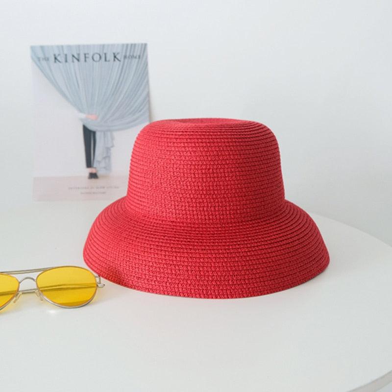 Unique Vintage Handmade Women Summer Hat Stylish Design Women's Summer Hat  Beach Holiday Foldable Comfortable Hat For Summer Portable Luxury Female Wide Hat Solid Color Stevvex