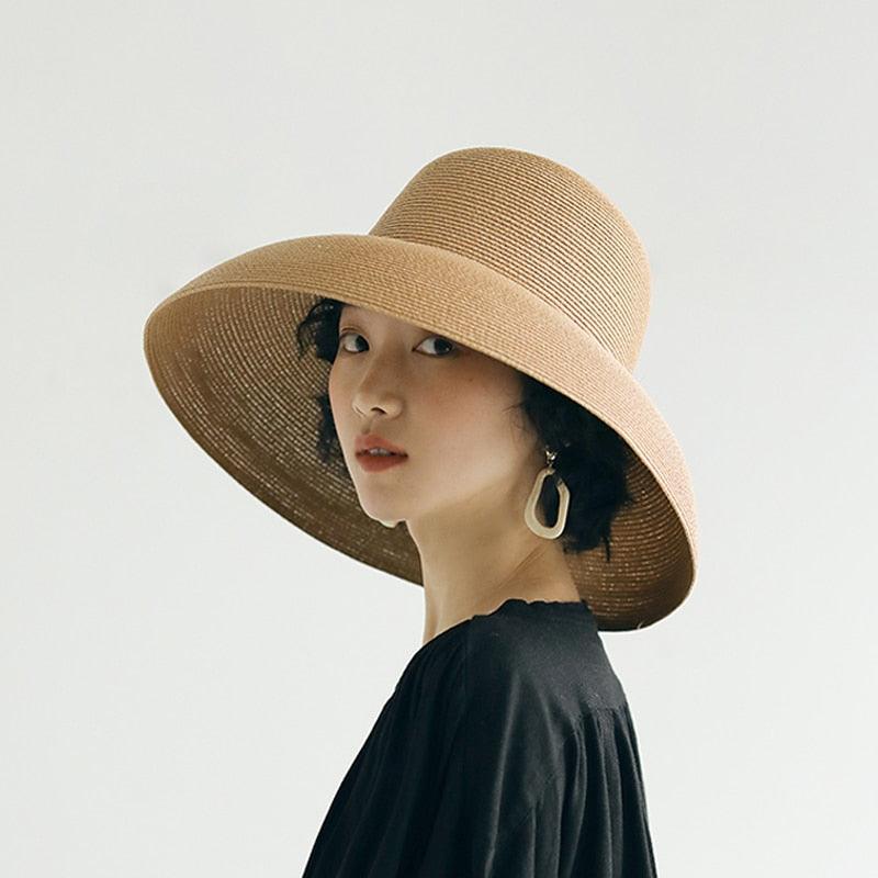 Unique Vintage Handmade Women Summer Hat Stylish Design Women's Summer Hat  Beach Holiday Foldable Comfortable Hat For Summer Portable Luxury Female Wide Hat Solid Color Stevvex