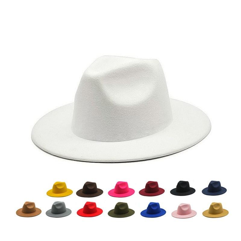 Unisex Autumn Winter Women's Hat Fedoras Big Brim Hats For Women Elegant Fedoras Warm Ladies Girls Hat Vintage Style Luxury Hat 56-58cm Stevvex