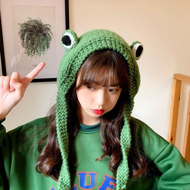 Unisex Balaclava Monster Shrek Hat Wool Winter Knitted Hats Green Party Funny Beanie Skellies Cap for Women Men Pure Handmade Neckerchief with Drawstring Soft Balaclava Pullover Knitted Beanie for Adults Men Women Ski Caps Stevvex