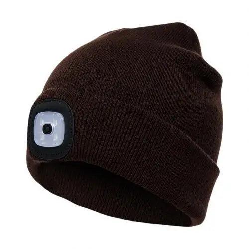 Unisex Fashion LED Light Knitted Hat For Men Women Trendy Elastic Beanie Cap Headlamp Winter Knit Lighted Headlight Headlamp Cap Stevvex