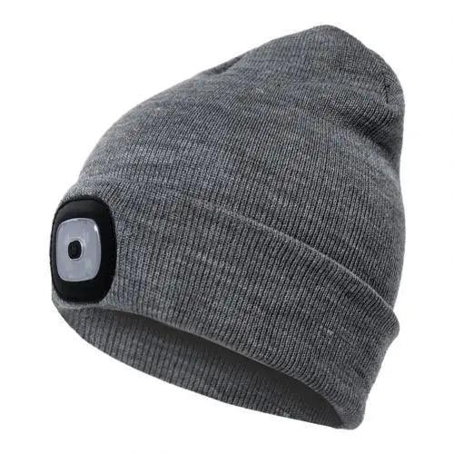 Unisex Fashion LED Light Knitted Hat For Men Women Trendy Elastic Beanie Cap Headlamp Winter Knit Lighted Headlight Headlamp Cap Stevvex