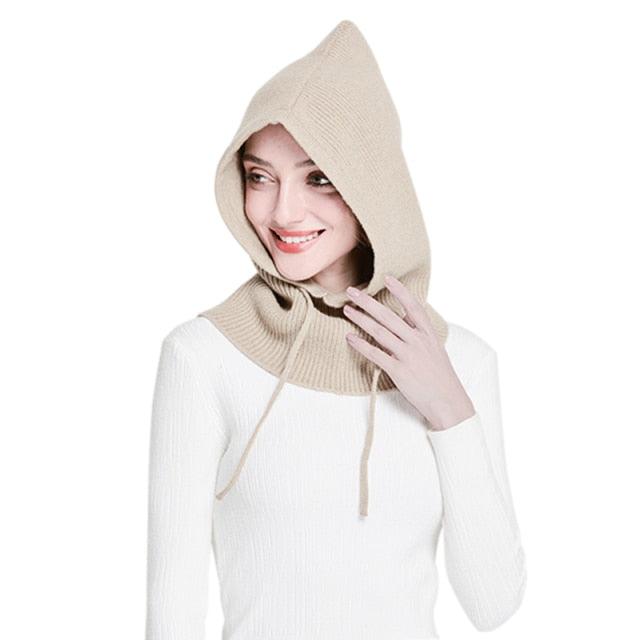 Unisex Knit Scarf Hood Hat Winter Women Cashmere Beanie Bonnet Lady Wool Neck Protect Balaclava Skellies Men Hooded Fashion Balaclava Shawl Women Winter Hat Soft Knitted Hooded Neck Collar Cap Beanie Hat Warm Scarf Unisex Bonnet Hooded Sc Stevvex