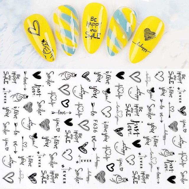 Valentines Love Letter Flower 3d Sliders for Nails Inscriptions Nail Art Decoration Water Sticker Tips Accessories Nail Sequins Laser Heart Nail Supplies Sparkle Nail Accessories Star Accessories Heart Nail Art Manicure Slider Stickers Glitter Decals
