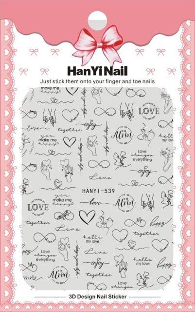 Valentines Love Letter Flower 3d Sliders for Nails Inscriptions Nail Art Decoration Water Sticker Tips Accessories Nail Sequins Laser Heart Nail Supplies Sparkle Nail Accessories Star Accessories Heart Nail Art Manicure Slider Stickers Glitter Decals