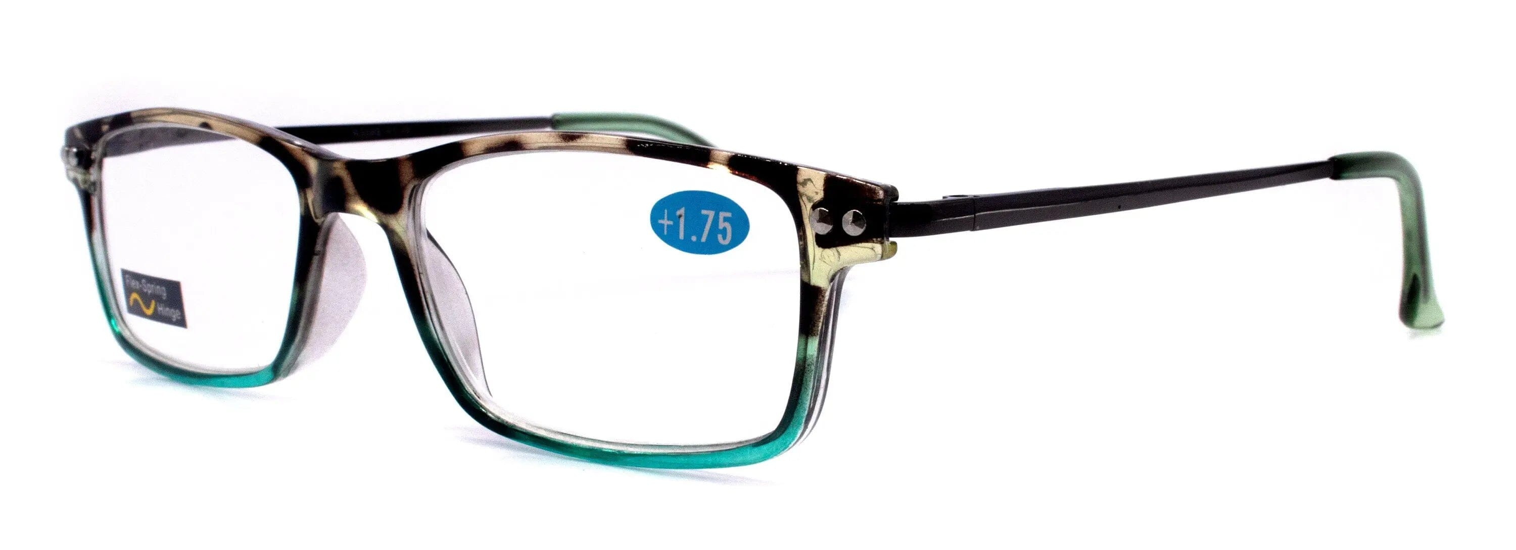 Vienna, (Premium) Reading Glasses High End Readers (Tortoise Shell Blue) Rectangular +1.25..+3 Magnifying Metal Thin Temple NY Fifth Avenue.