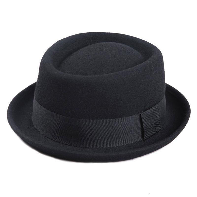 Vintage Pork Pie Hat Men Short Brim Cotton Pork Pie Hat Men's Porkpie Hats Flat Top Fedora Black Hat Mans Simple Gentlemen Party Hat Classic Design Soft Light Weight Hat Dress Hat Sun Hat Stevvex