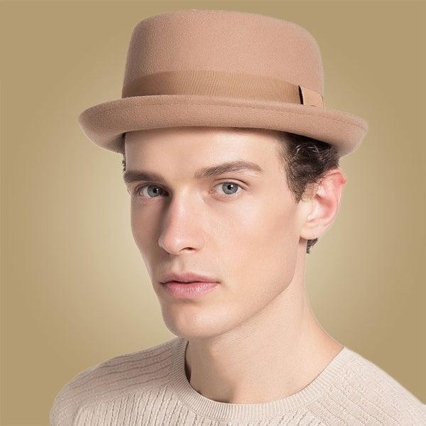 Vintage Pork Pie Hat Men Short Brim Cotton Pork Pie Hat Men's Porkpie Hats Flat Top Fedora Black Hat Mans Simple Gentlemen Party Hat Classic Design Soft Light Weight Hat Dress Hat Sun Hat Stevvex