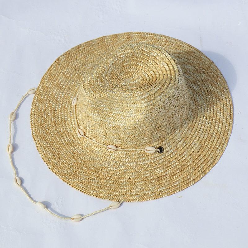 Vintage Seashells Beaded Beach Hats With Chain For Women Elegant Outdoor Ladies Hat Beach Hats Women Seashells Sun Hat Fashion Straw Fedoras Sun Hats Summer Portable Charming Hat Stevvex