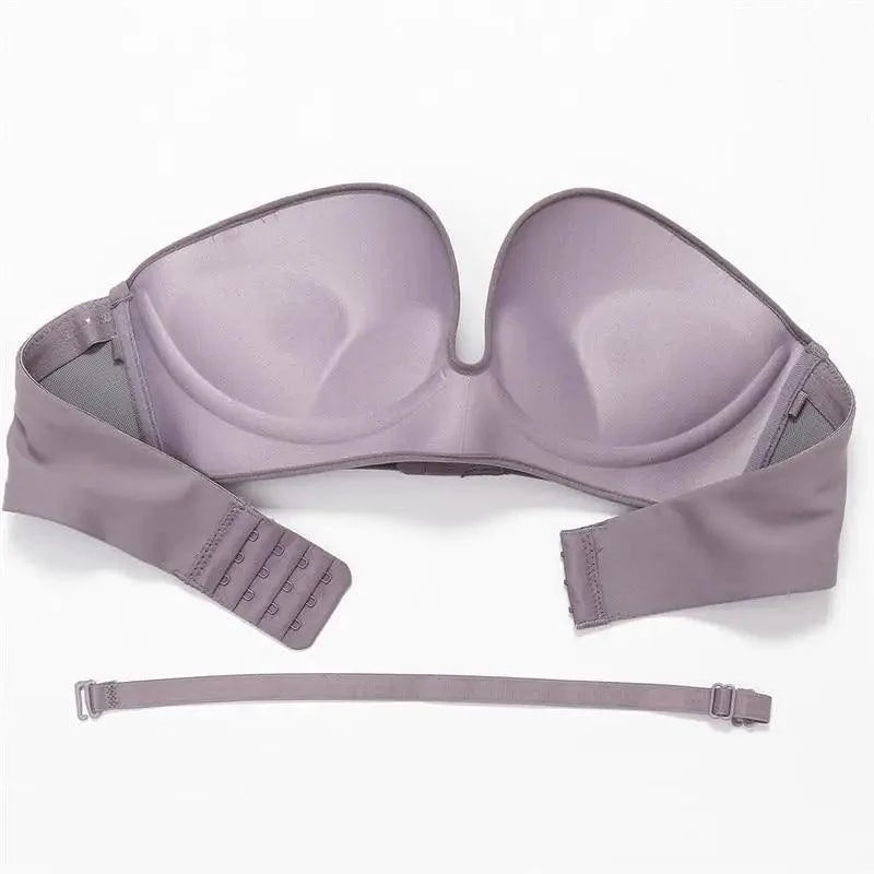 Vintage Style Front Closure Sexy Push Up Bra Women Invisible Bras Underwear Lingerie for Female Brassiere Strapless Seamless Bralette ABC Cup
