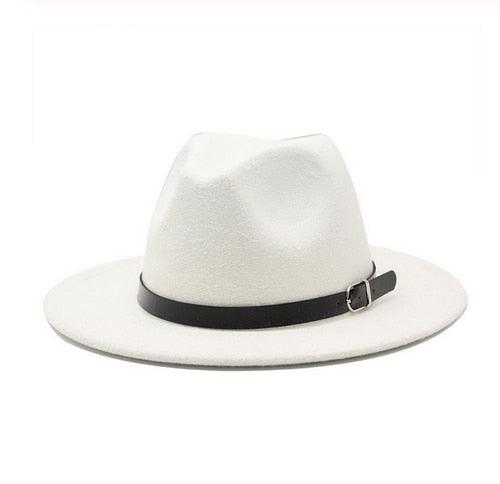Vintage Winter Autumn Woolen Women Men Belt Buckle Fedora Hat Classic Wide Brim Floppy Hat Retro Warm Top Hat Vintage Cap Women Fedoras Durable Hat Stevvex