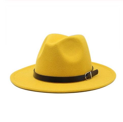 Vintage Winter Autumn Woolen Women Men Belt Buckle Fedora Hat Classic Wide Brim Floppy Hat Retro Warm Top Hat Vintage Cap Women Fedoras Durable Hat Stevvex