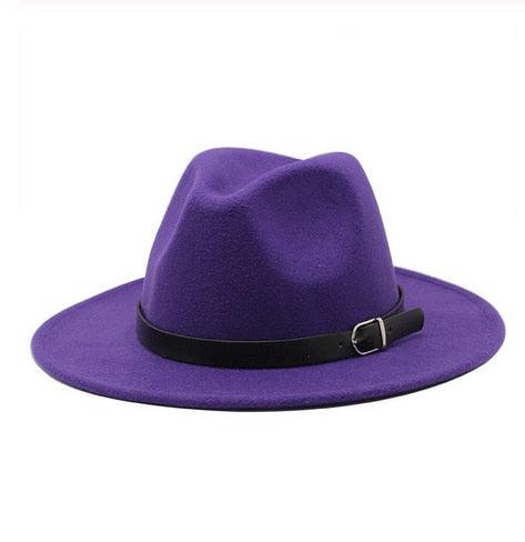 Vintage Winter Autumn Woolen Women Men Belt Buckle Fedora Hat Classic Wide Brim Floppy Hat Retro Warm Top Hat Vintage Cap Women Fedoras Durable Hat Stevvex