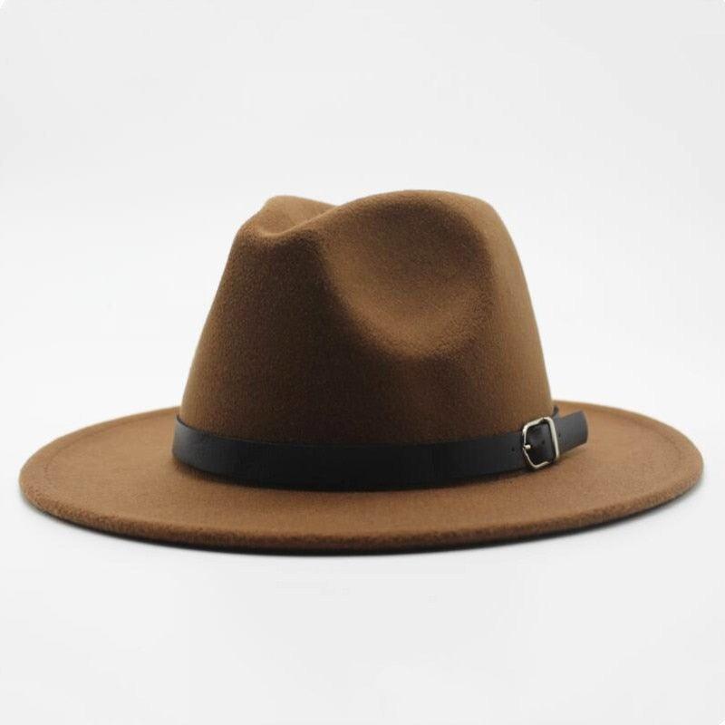 Vintage Winter Autumn Woolen Women Men Belt Buckle Fedora Hat Classic Wide Brim Floppy Hat Retro Warm Top Hat Vintage Cap Women Fedoras Durable Hat Stevvex